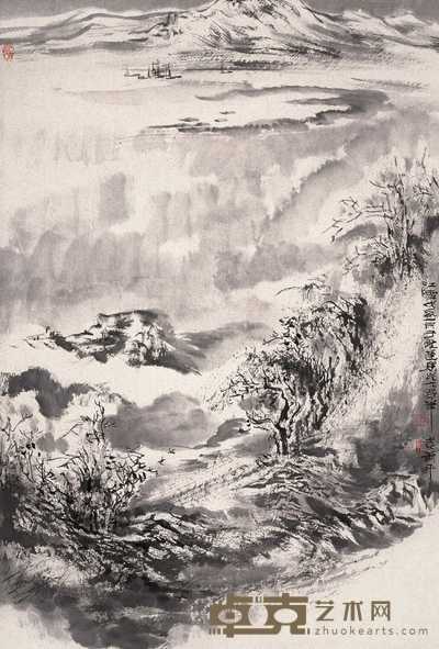萧平 戊辰(1988年)作 江雪图 轴 67×45cm